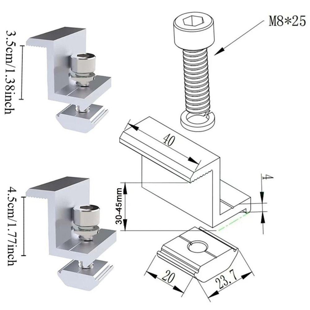 4Pcs End Clamp Solar Module Brackets Mid Clamp Solar System Install Accessories  PV Bracket Mounting