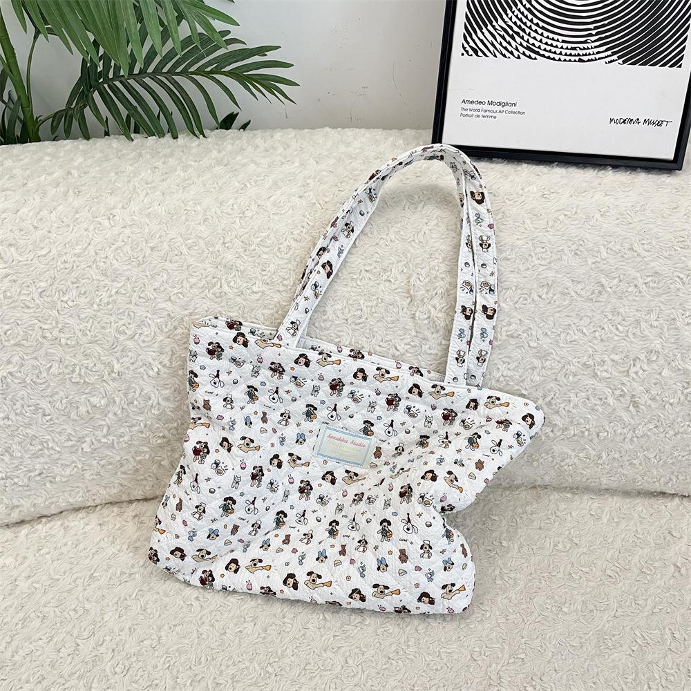10 Cartoon Printed Quilted Quilted Cotton Bag Shoulder Cotton Bag Women's Horizontal Large-capacity Portable Canvas Bag