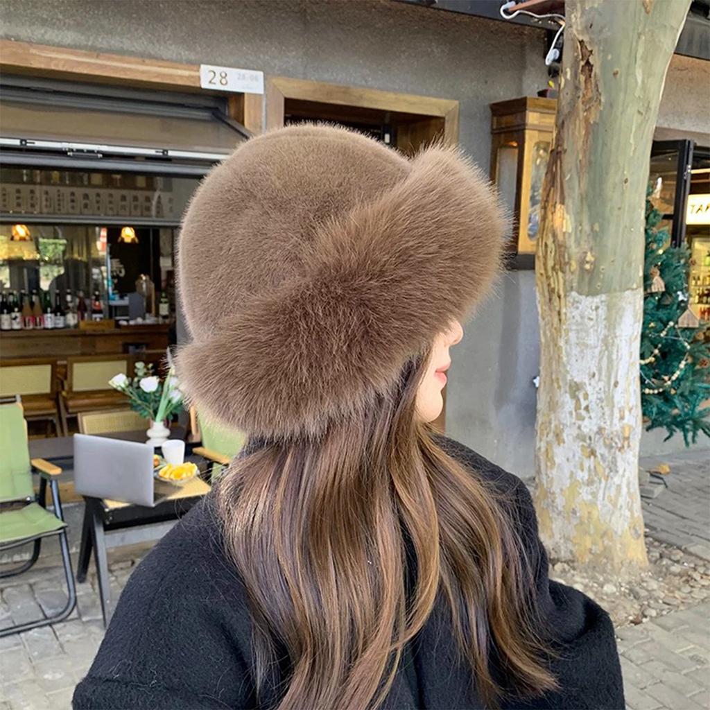 Warm Winter Plush Mongolian Hat Women Fur Bucket Cap Riding Thicken Fluffy Brimless Comfortable Fashion Outdoor Casual Soft Hat