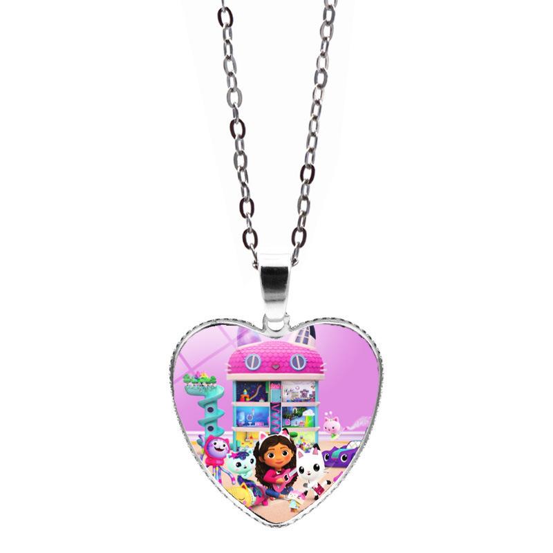 Cartoon Heart Necklace Cute Peach Heart Jewelry Sweater Decoration Chains Colorful Beaded Bracelet Kids Girls Gifts
