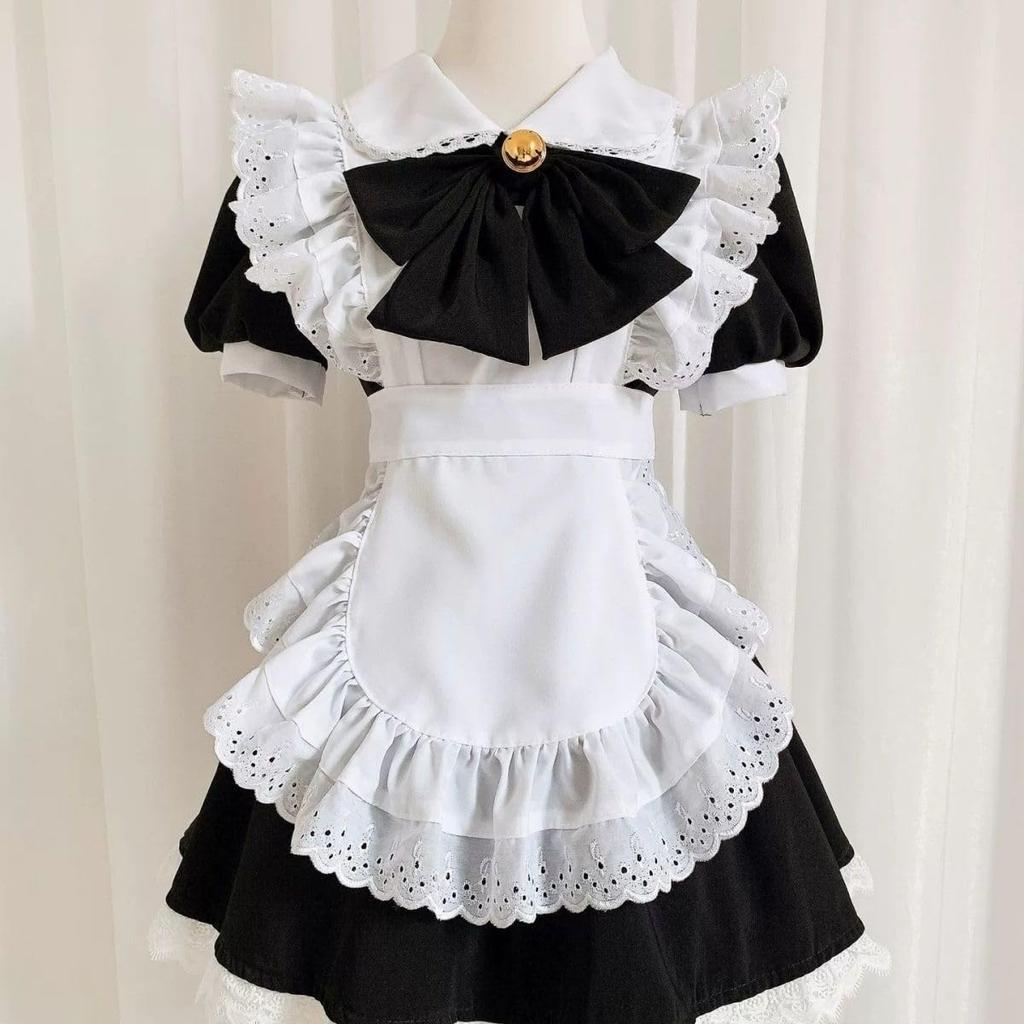 Kostým služky Cosplay Lolita šaty Set Roztomilá služka Krátký rukáv Maškarní kostým Vánoce Populární Cosplay kostým Halloween Maid Cafe Kavárna
