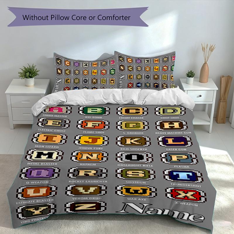 3pcs Custom Name Metal Slug Set,Includes 1 Duvet Cover and 2 Pillowcases,All-season Bedroom Decor