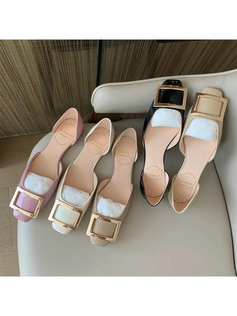 Sandals Low Heel Square Toe Heels for Women Office Shoes Low Heels Comfortable Shoes Leather Shoes Small Heels