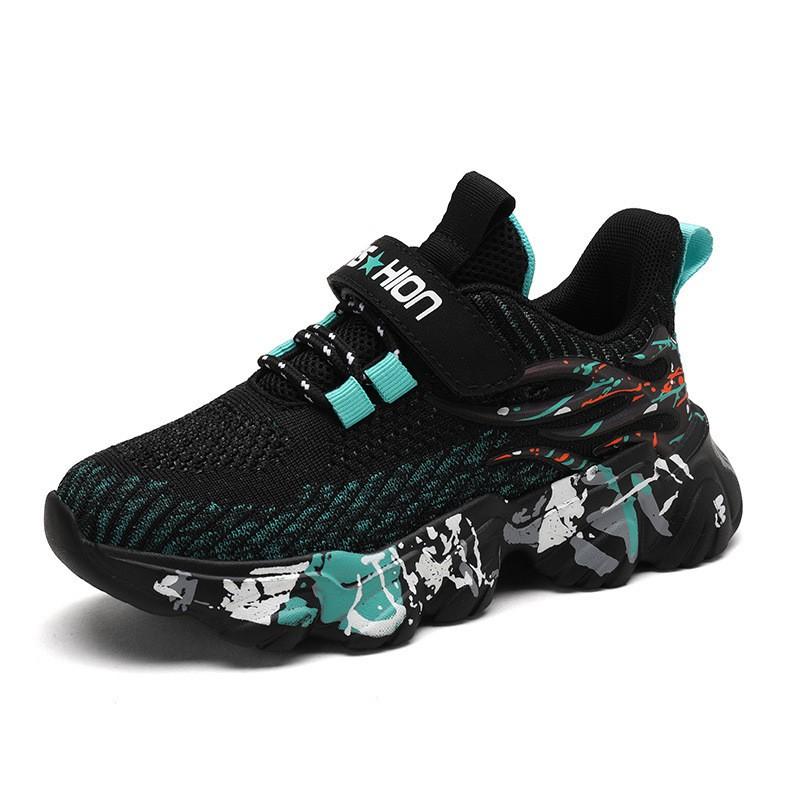 Boys Running Shoes Kids 7-12 Years Lightweight Breathable Mesh Sneakers With Hook Loop