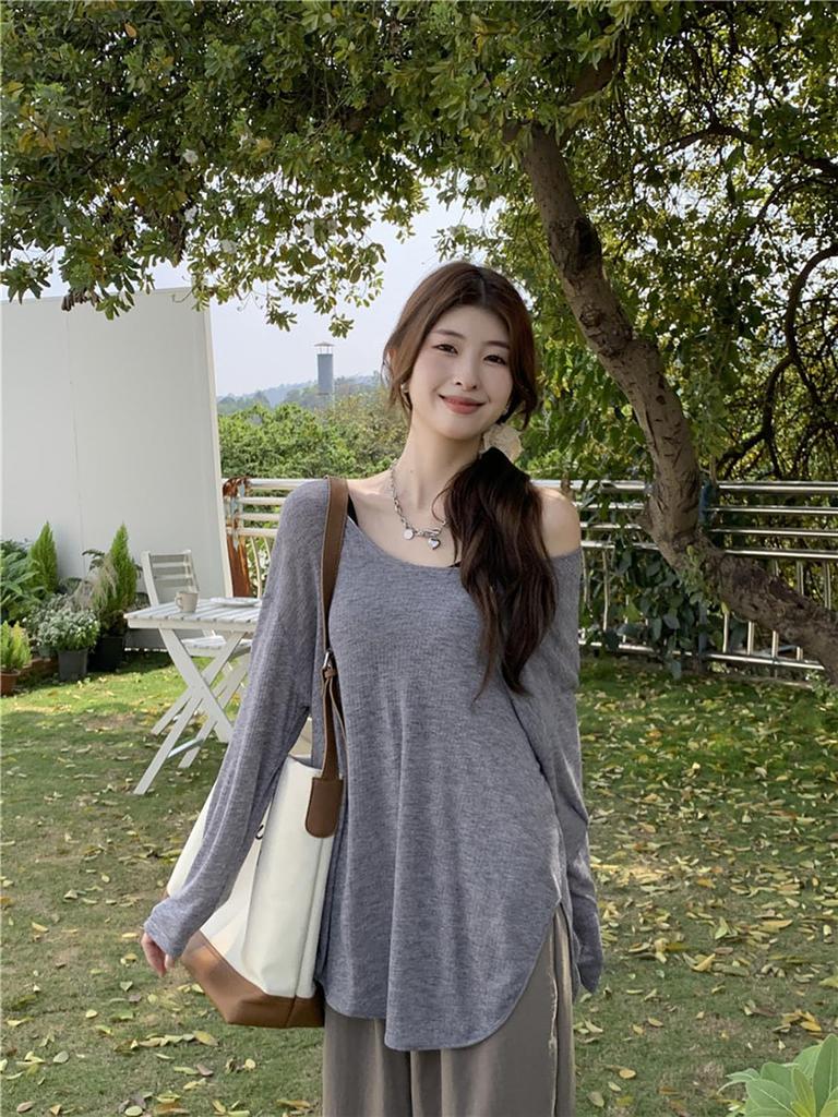 Ekieta Sheer Sun Loose Pullover Layering Long Fall Women's Blouse, Protection, Fit, Top, T-Shirt, Lightweight, Casual, Sleeve, Oversized, See-Through