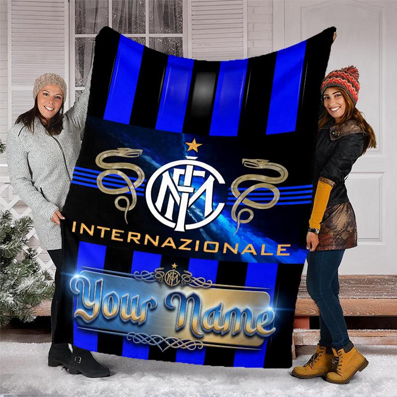 1pc Personalized Name Internazionale Milano Theme Blanket - Digital Print, Polyester, Cozy for All Seasons, Perfect for Outdoor, and Travel