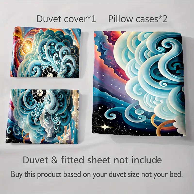 Swirling cloud clock Bedding Duvet cover sets Duvet covers Pillowcases gifts (1 * Duvet Cover 2 * Pillowcases, without duvet insert)