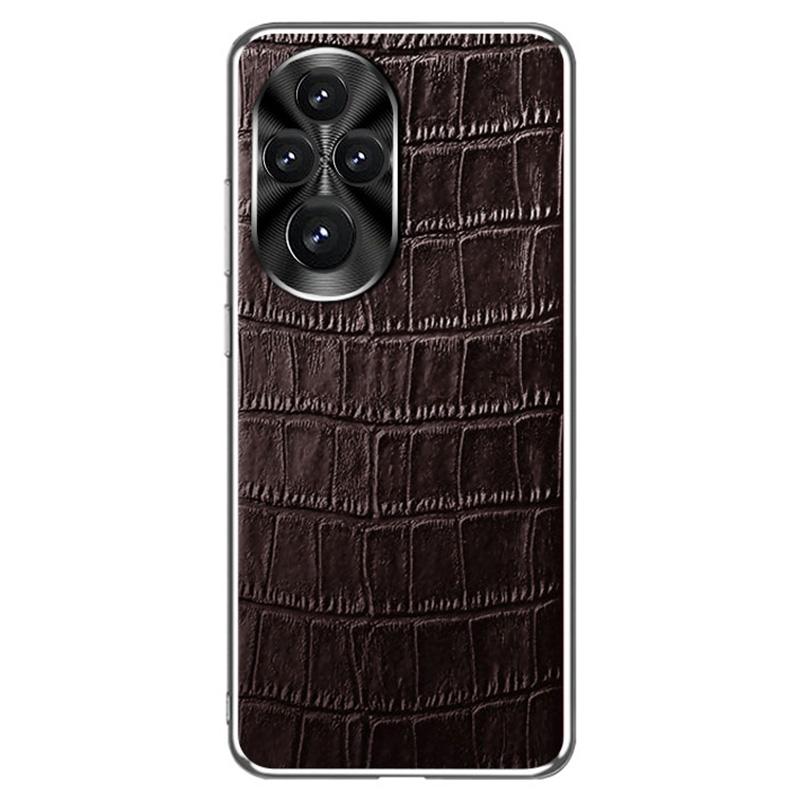 

For Honor 200 5G Case Crocodile Texture Genuine Cow Leather+TPU Phone Cover Coffee