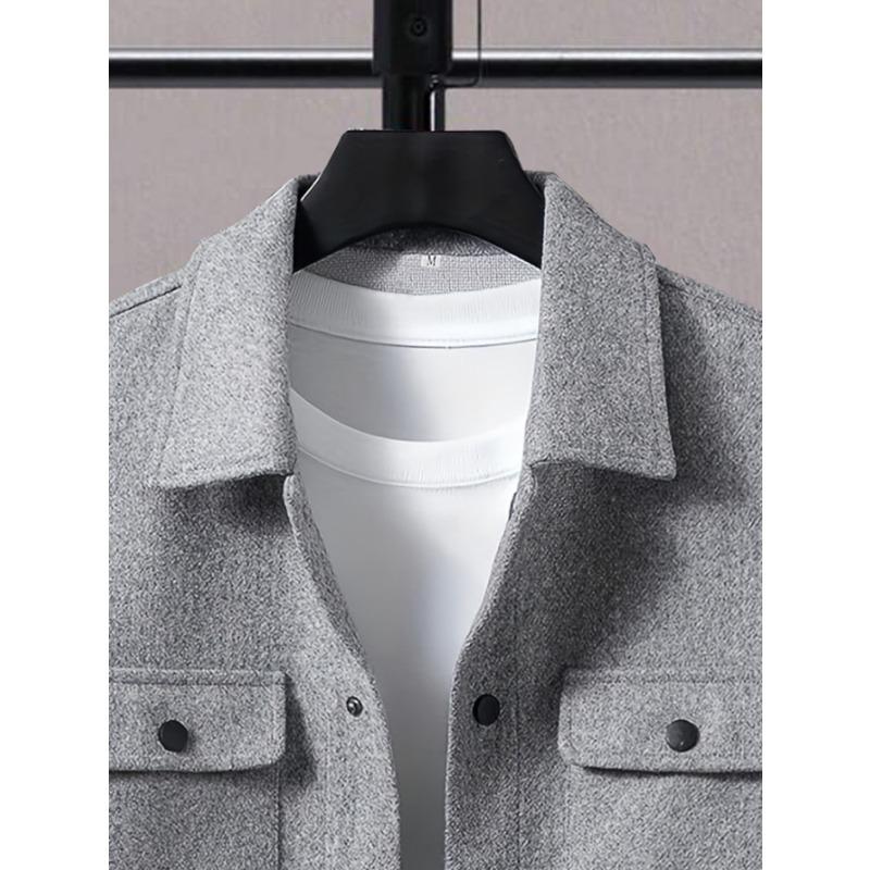 Men S Solid Color Turn Down Collar Button Front Pocket Casual Jacket