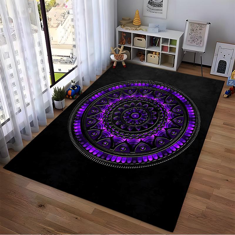 Mandala Pattern Carpet with Purple and Black Design for Living Room Suitable for use as an anti-slip for living room bedroom sofas