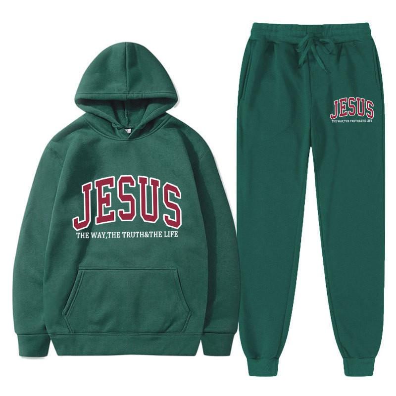Letter Print Hoodie Sweatpants Set Men Women Casual Tracksuit Long Sleeve Sportswear