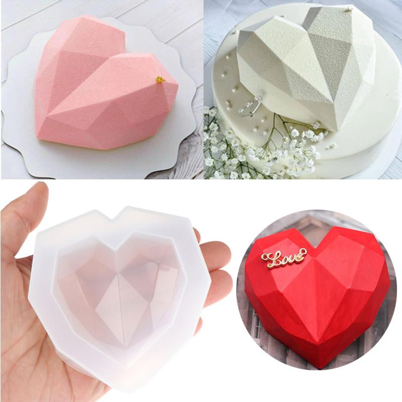 3DDiamond Soap Moulds Love Heart Design Silicone Mold DIY Car Pendant Gypsum Plaster Heart Mold Diamond Candle Molds Soap Making