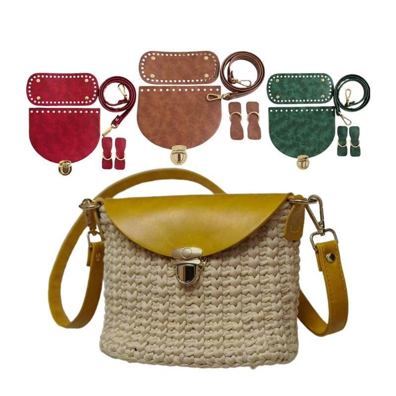 DIY PU Leather Bag Knitting Set Bag Strap Bag Lock Flap Cover Bag Bottom Leather Bag Making Accessories for Shoulder Bag
