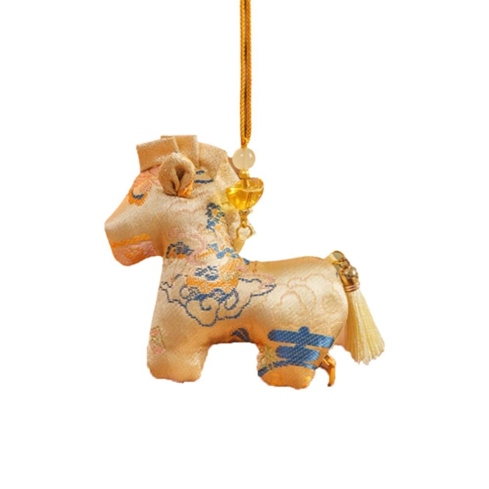 

Brocade Zodiac Horse Sachet Embroidery Refillable Bag Horse Hanging Decoration Chinese Style Zipper Design Pony Car Pendant Gift бежевий