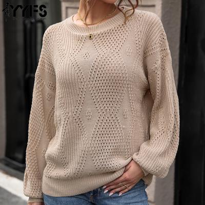 Women's Fashion Casual Fall Winter Solid Color Print Long Sleeve O Neck Sweaters