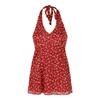 Red floral backless v-neck neck dress women's summer slim chiffon skirt design waist a-word short skirt