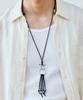 Knd Turquoise & Leather Cord Bead Necklace Black