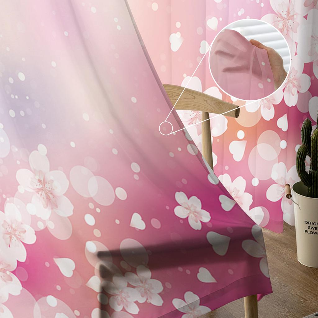 Dream Cherry Blossom Pink Sheer Curtains For Girl Kids Bedroom Kitchen Window Drapes Curtain Home Decoration