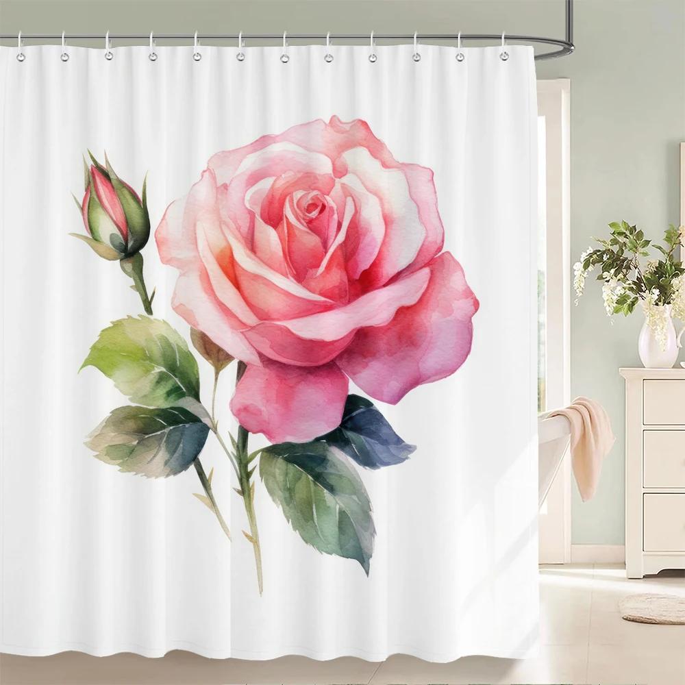 Waterproof Polyester Fabric Red Rose Shower Curtains Blue Rose Flowers Printing Bathroom Curtains for Home Decoration Curtain