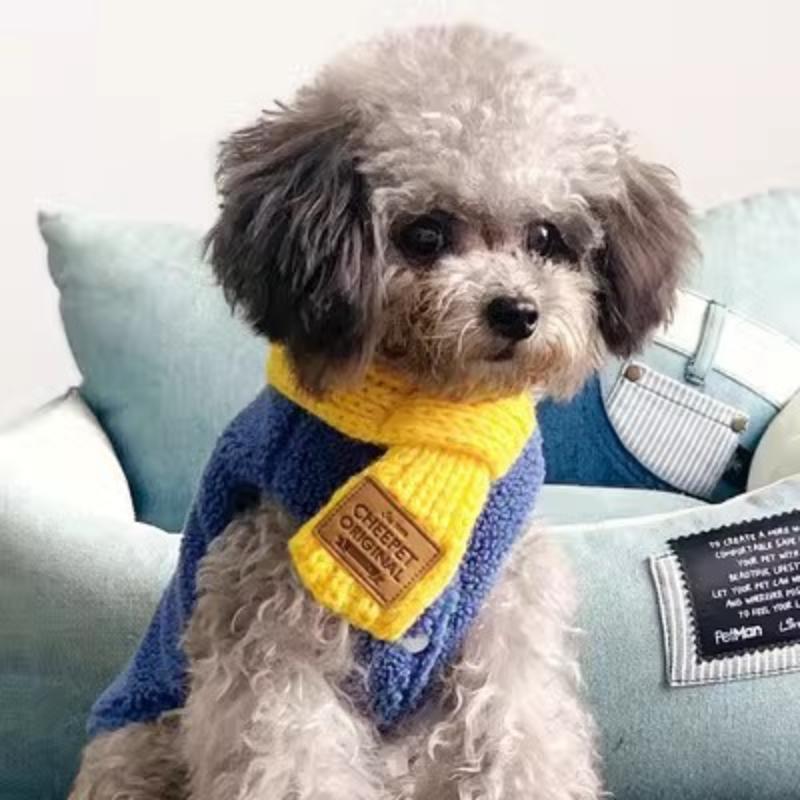Korean Style Knitted Pet Kittens Puppies Teddy Dog Scarfl Autumn Winter Warm Fashion Decoration Bow Scarf Pet Accessories