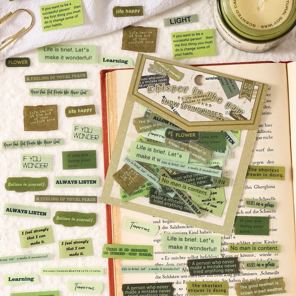 50pcs/pack Creative Aesthetic English Short Sentence PET Sticker DIY Scrapbooking Decor Journal Supplies