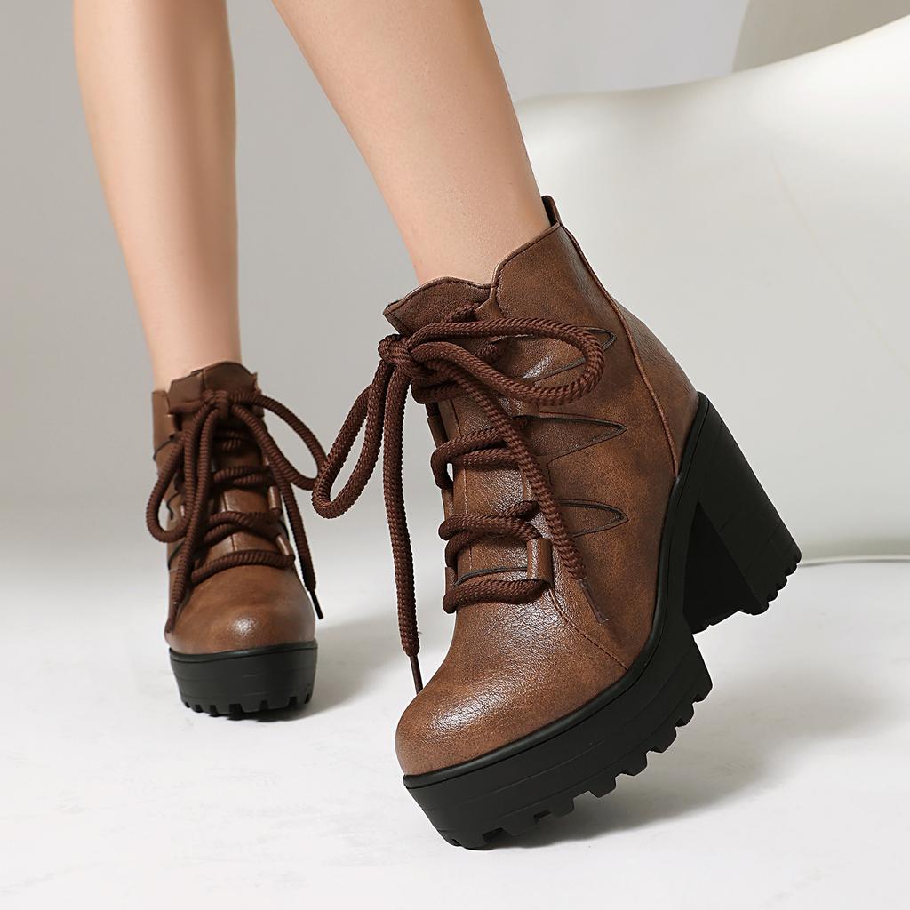 Kurze Stiefel und Stiefeletten Retro Dicke Seile Römische Stiefel Hoher Absatz Professionelle Stiefel 40-46 Große Größen Stiefel