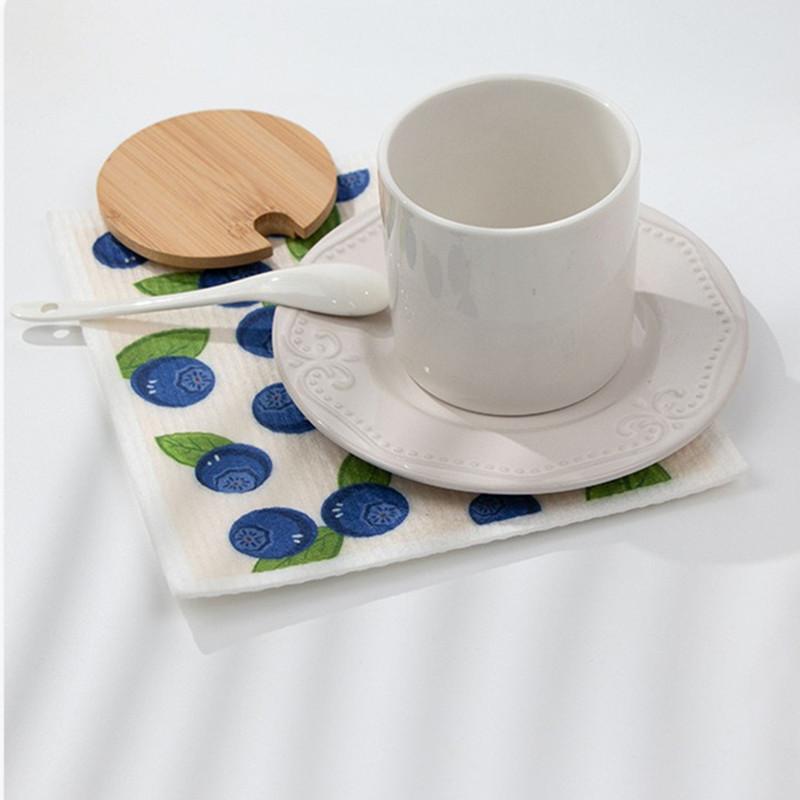 1Pc Fruits Printed Reusable Wood Pulp Cotton Swedish Dishcloths Oil Remove Wipes Dishwashing Rag Household Kitchen Cleaning Tool
