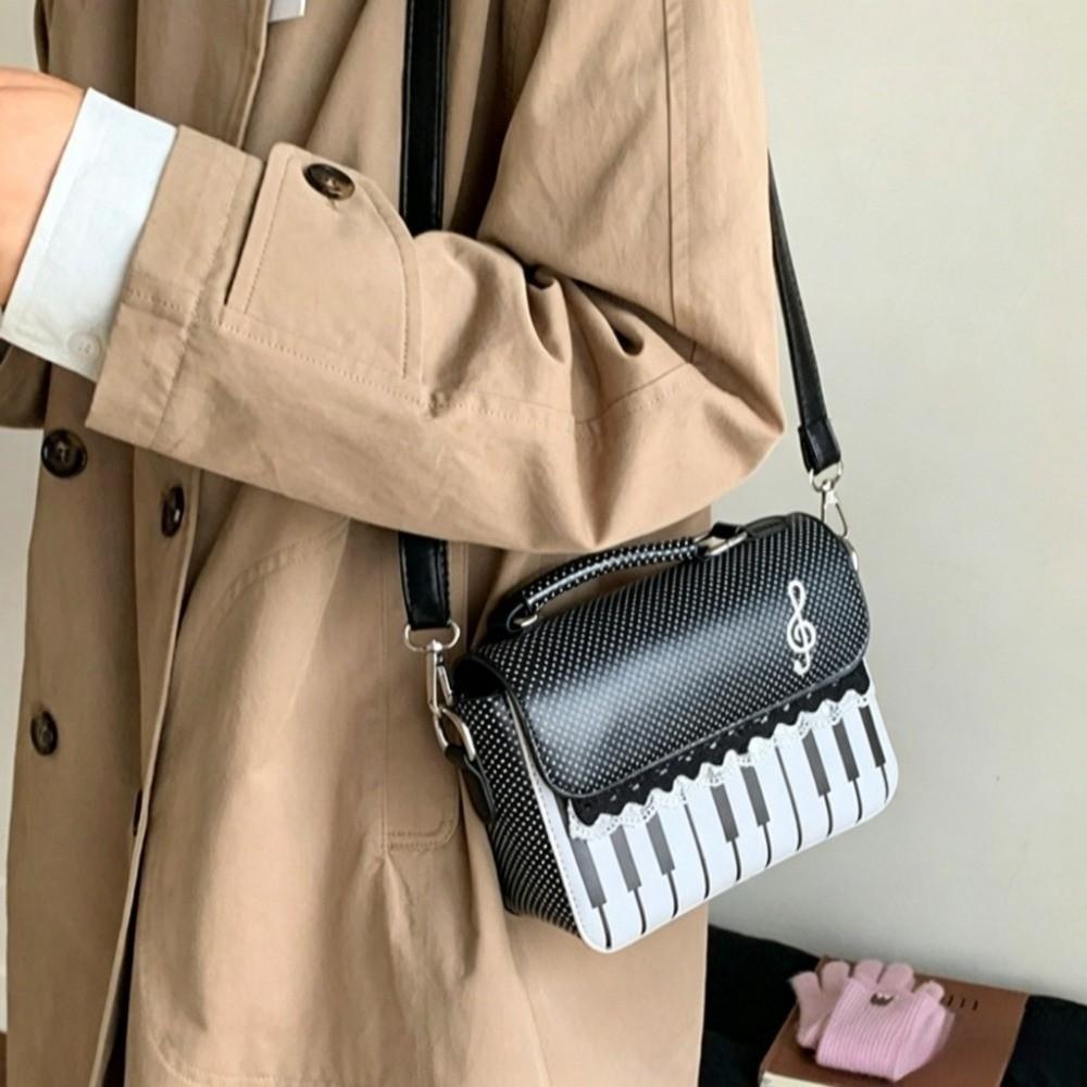 PU Leather Piano Note Crossbody Bag Polka Dot Handbag Versatile Square Shoulder Bag Women Girls