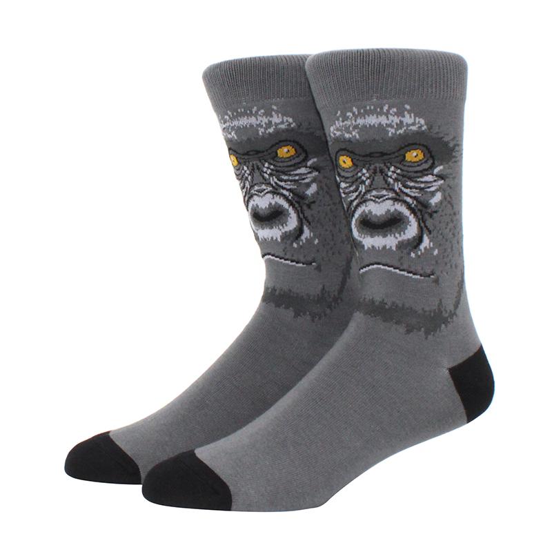 1 Pair Men's Fun Hip Hop Skateboard Beer Happy Art Print Mid Socks, EU38-46