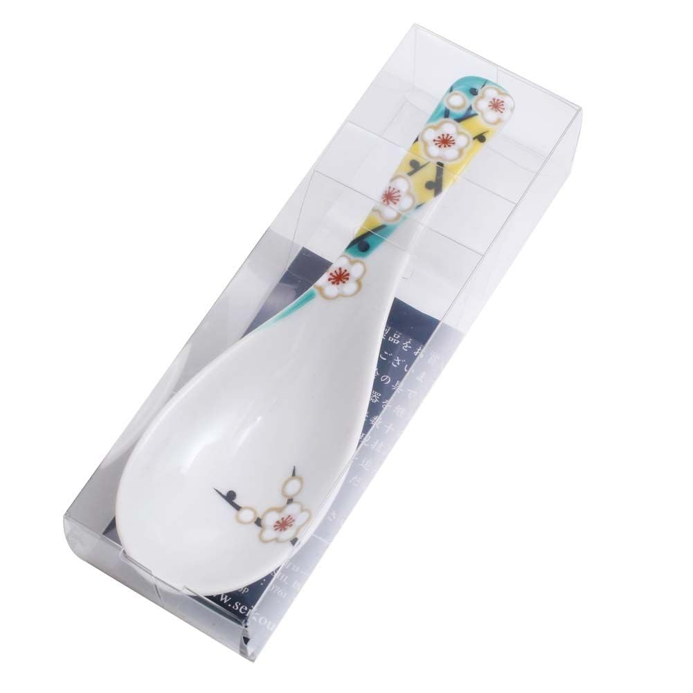 Kutani traditional plum blossom wedding favor Japanese-made ware/Kutani Gosai/Hokuriku craft/Cute spoon/ladle, design, 14cm,