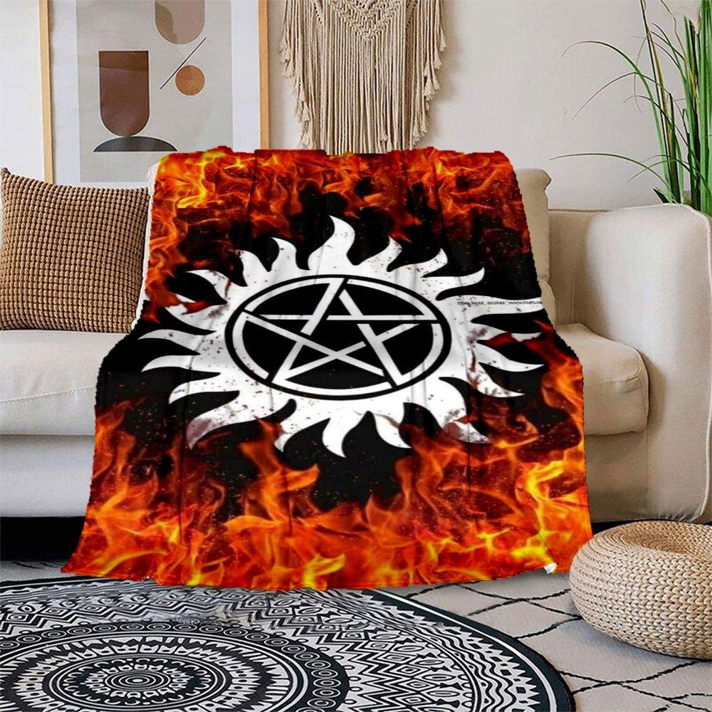 

Supernatural Anti-Possession Symbol Phone WallpaperBlanket Flannel Throw Blanket for Sofa, Bed, Travel, Camping, Office, Couch, Chair, And B 150x180cm