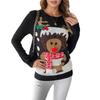 Womens Christmas Knit Sweater With Deer Motif Jacquard Round Neck Long Sleeve Pullover