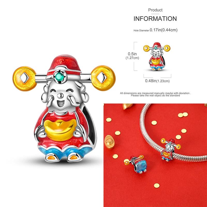 Copper Luck Getting Rich Blessing Pendant Chinese Elements Charms Beaded Fit Original Bracelet Jewelry Women Diy