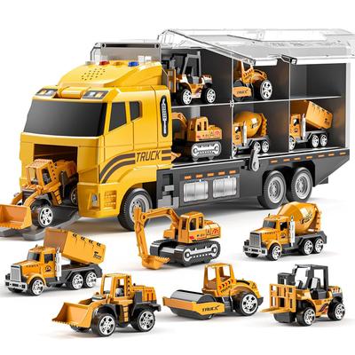 Large Music and Light Container Truck Toy Children's Simulation Engineering Vehicle Set with 6PCS Alloy Car Toy Car Model