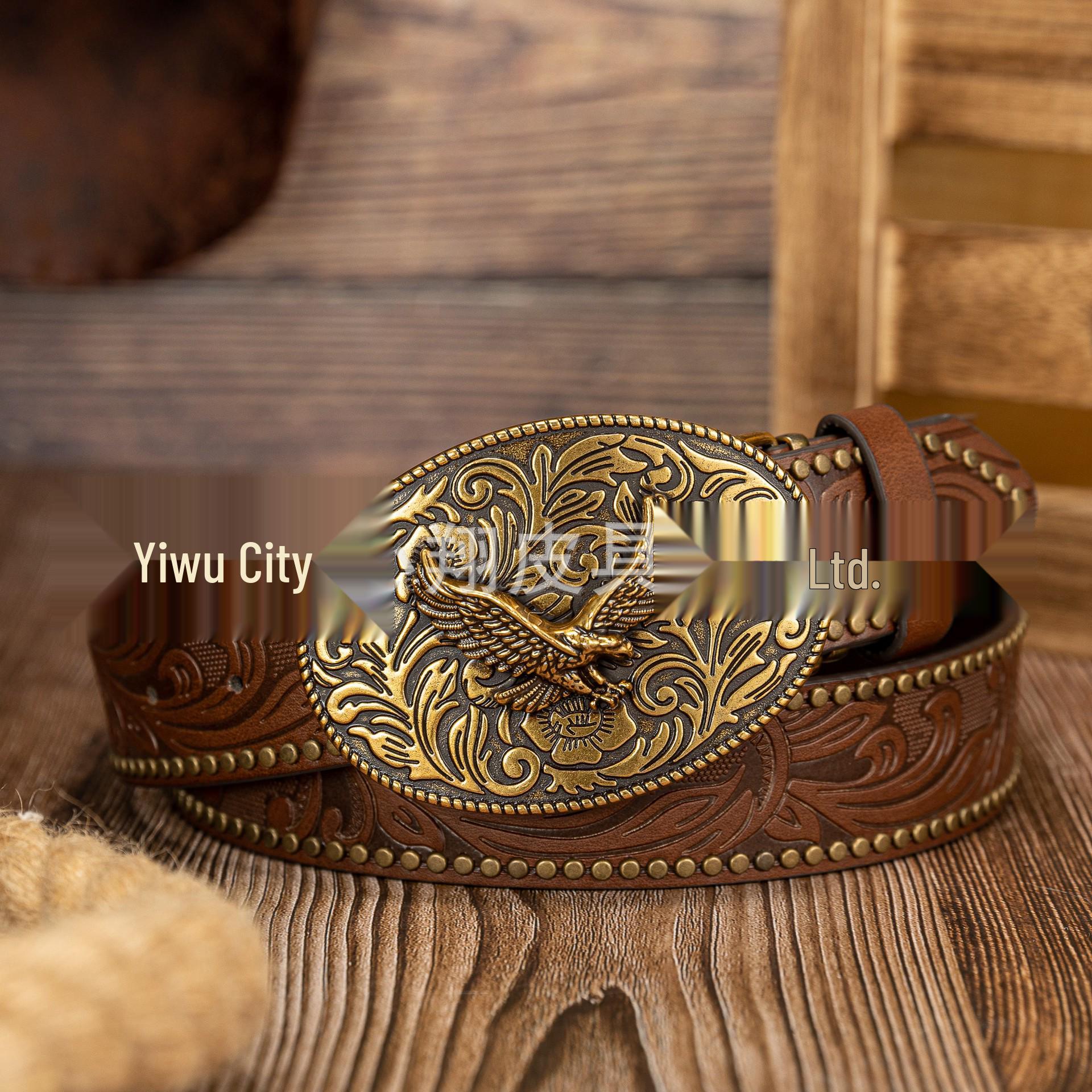 Eagle Design Versatile PU Leather Unisex Belt with Large Plate Buckle 120 cm коричневый
