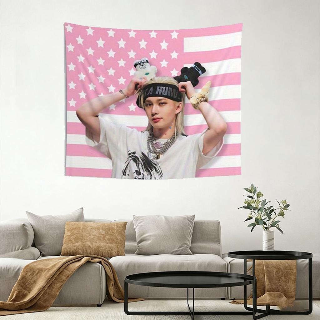 P1Harmony Kpop Merch Pink USA Flag Headband Banner with Theo for Concert Fan Meeting Home Decor Birthday Gift for Fans Fashio