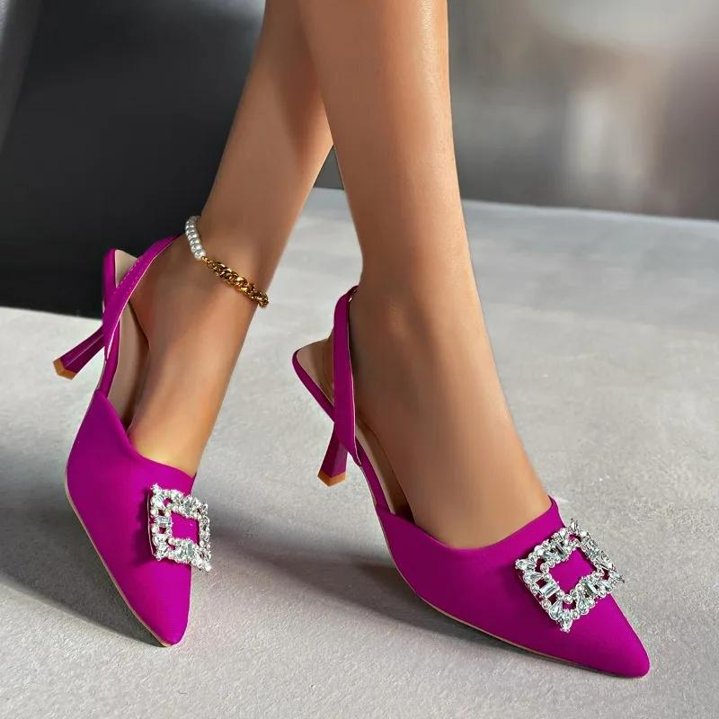 Fashion Luxury Rhinestone Women's Sandals 2025 New Brand Designer Womenswear Sexy Pointed High Heels Elegant Slip on Party Dress Sandals