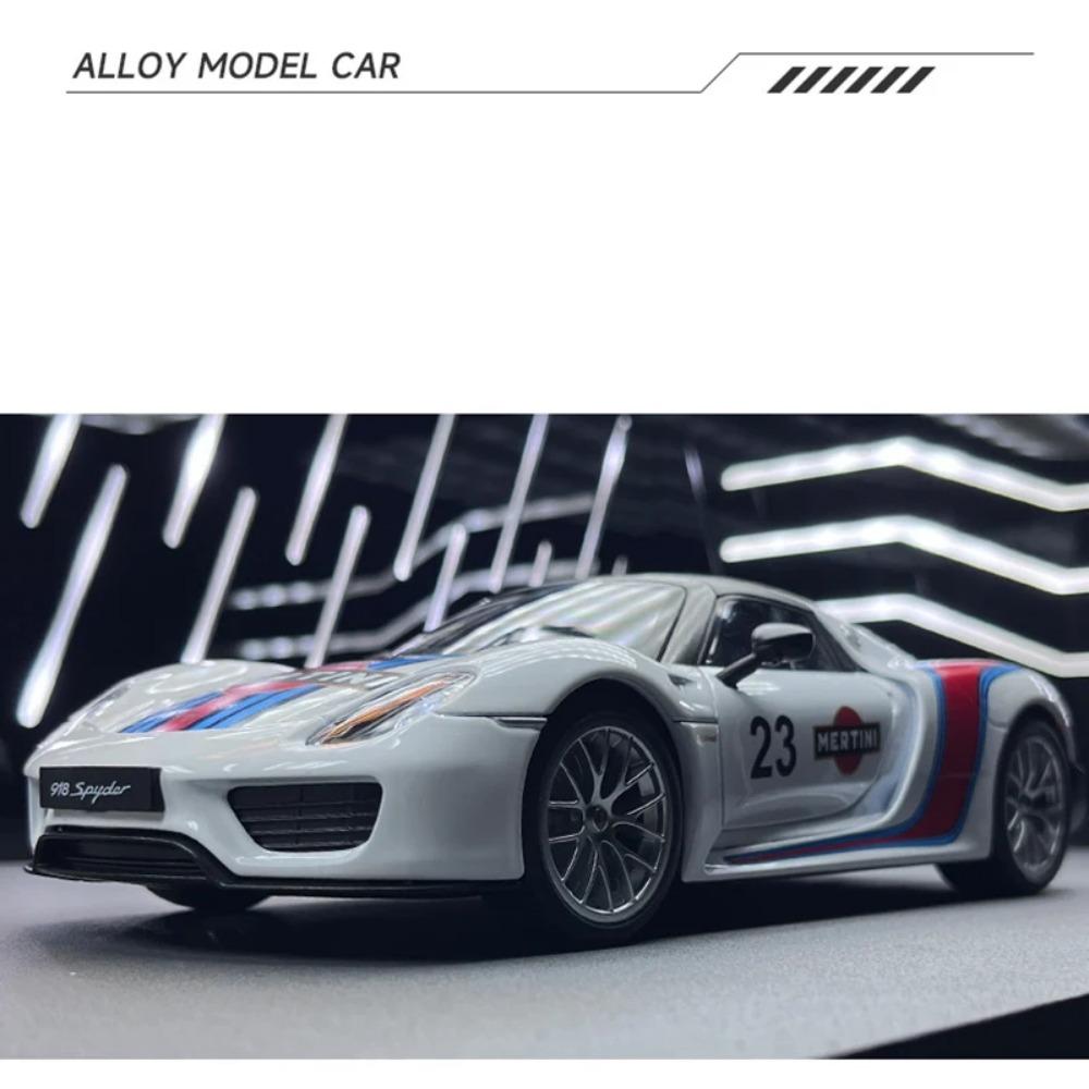 Porsche 918 Spyder Martini Sportwagen-Modell im Maßstab 1:18 aus Metallguss, mit Sound und Lichteffekten – ein tolles Geschenk für Kinder!