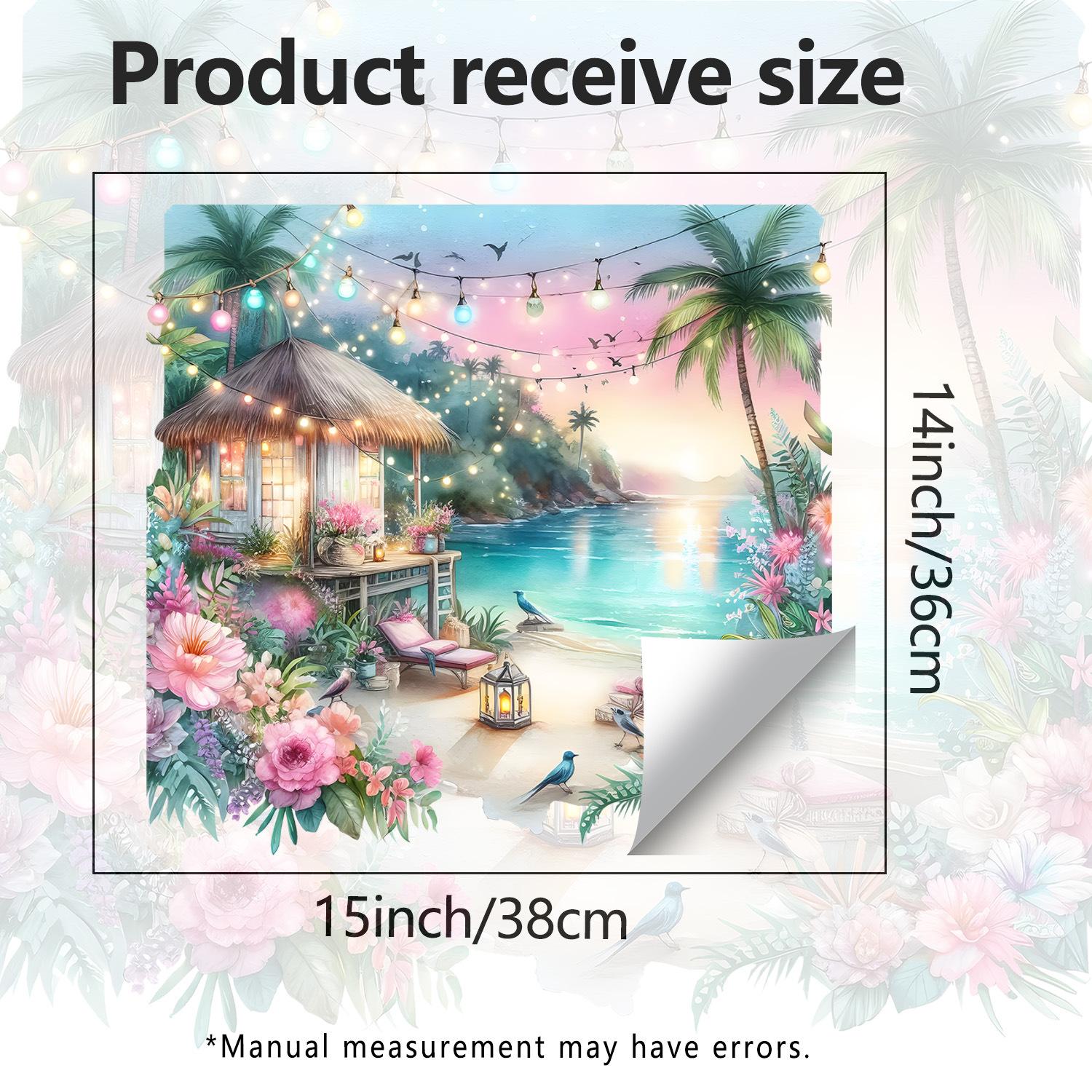 

Creative Island Vacation Grass House Flower String Lights Living Room Bedroom Wall Beautification Stickers