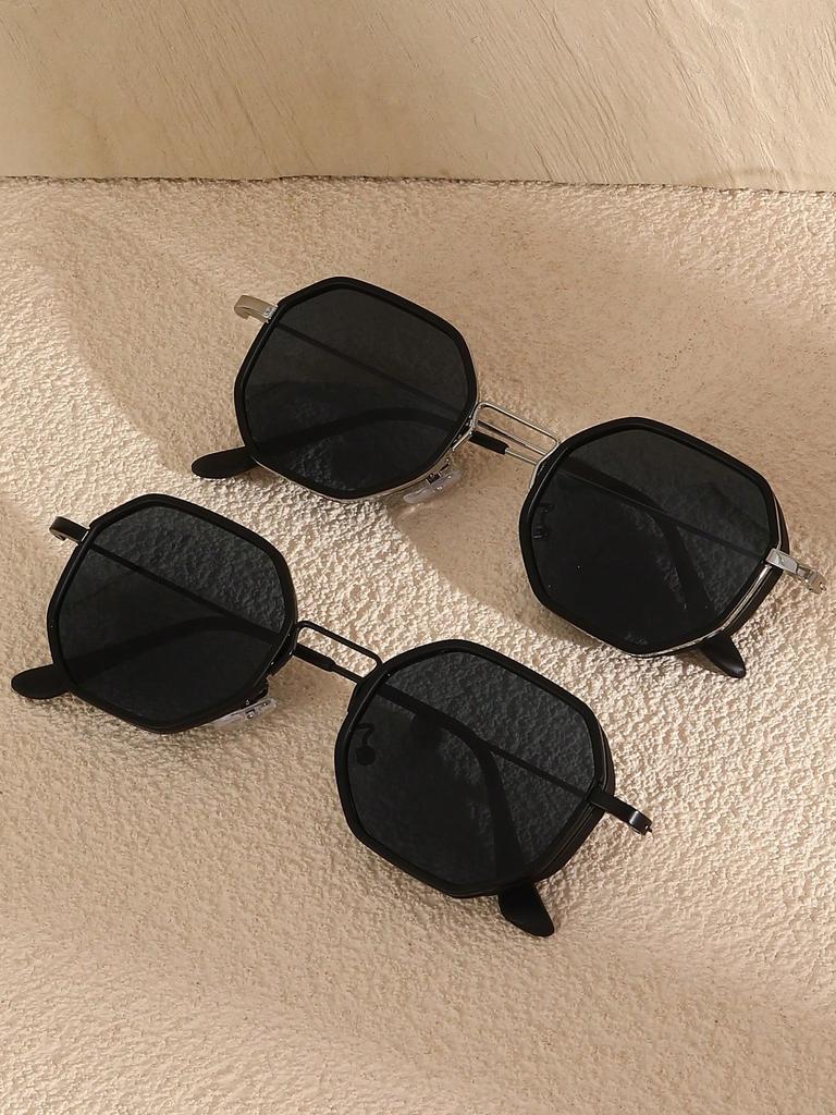2PCS Fashion Cool Geometric Metal Frame Women Sunglasses For Men Outdoor Daily Life Shades Eyewear Accessories.