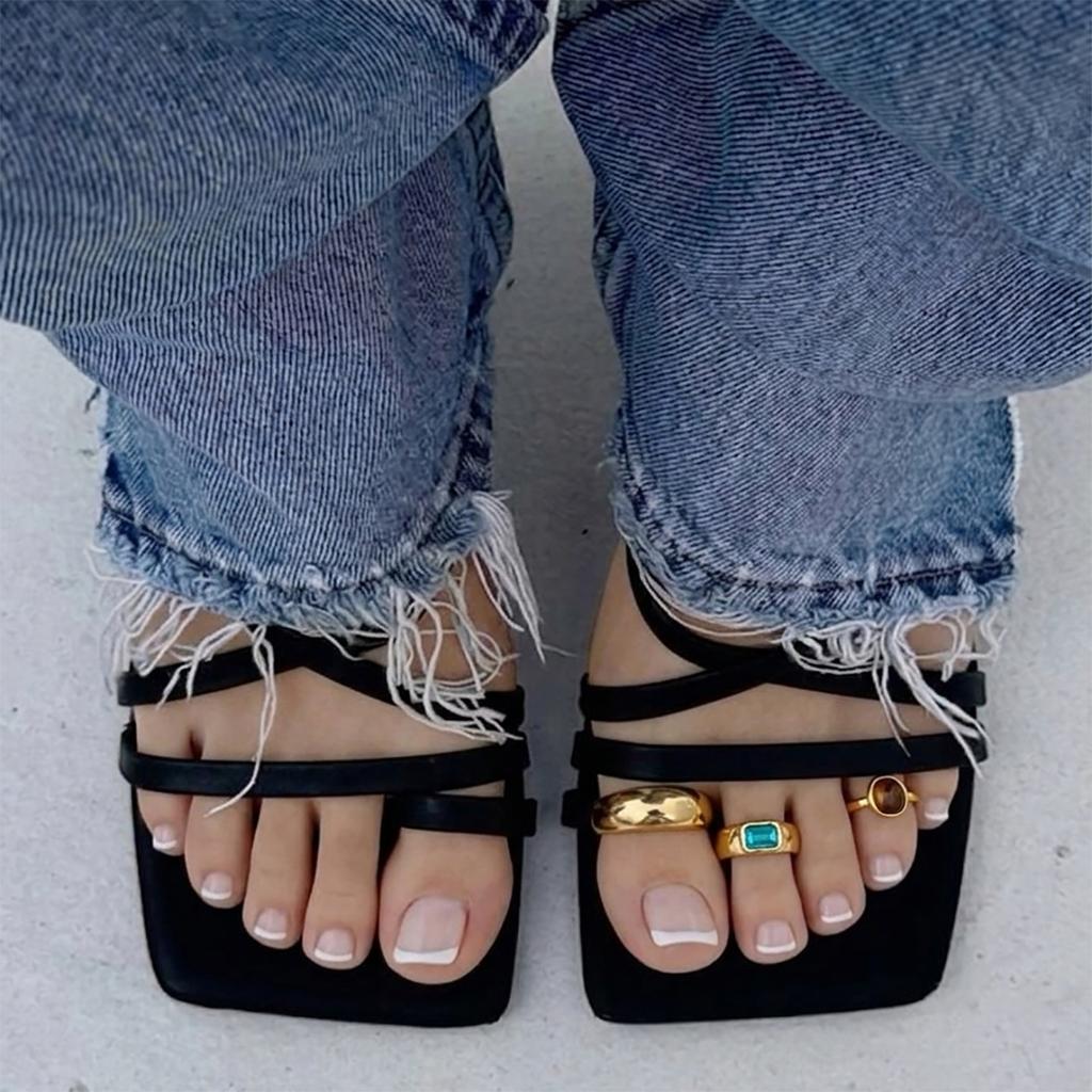 Kunjoe New Square Zircon Adjustable Toe Rings Simple Opening Crystal Toe Ring Women Punk Summer Beach Fashion Jewelry Gift