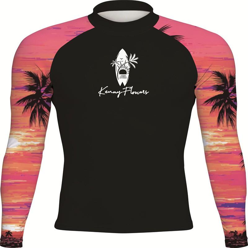 Mens Long Sleeve Rash Guard Quick Dry Surfing Wetsuit UPF 50 Sun Protection Swimming Diving Water Sports