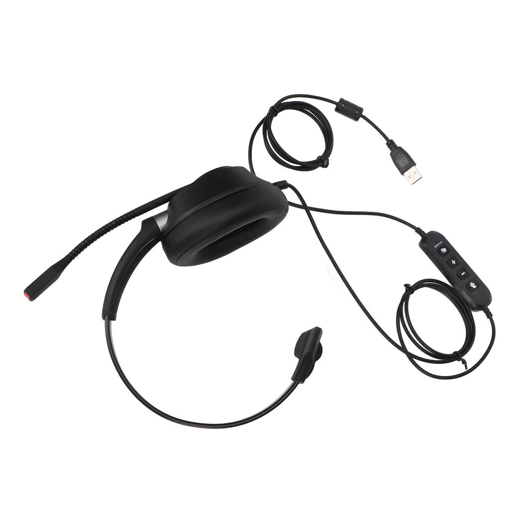 Monaural Business Headset ENC Noise Reduction Mic Mute USB Single Sided Ear Headphone for PCs with