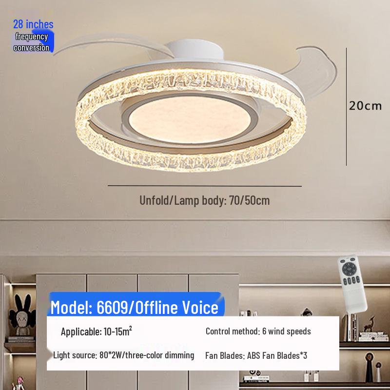 Luxury Ceiling Fan with Light: Voice-Controlled, Eye Protection, Full Spectrum, Variable Speed, Round Mount. Tri-color + Remote