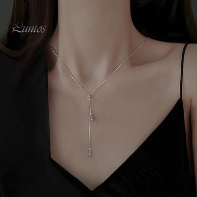 Halskette mit Bolo-Krawatte-Anhänger aus Perlen, silberne Schlüsselbeinkette, Choker, einfache, coole Halskette für Frauen, für den Alltag und als Geschenk