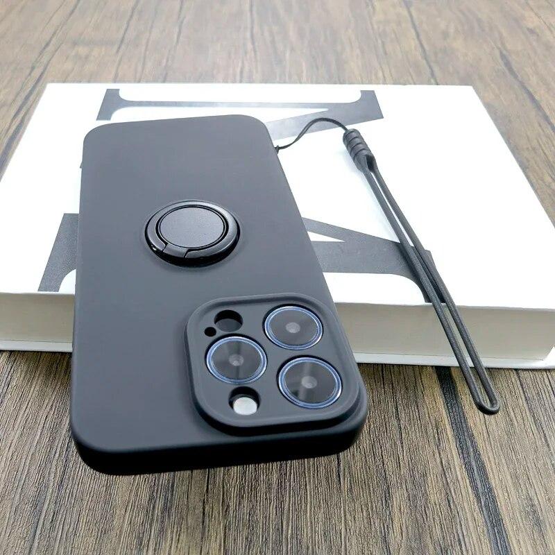 

Жидкий силиконовый чехол для iPhone 15 14 13 12 Pro Max 15Pro 14Pro с кольцевым держателем и подставкой, автомобильное крепление, адсорбционный ремешок, веревка For iPhone 13