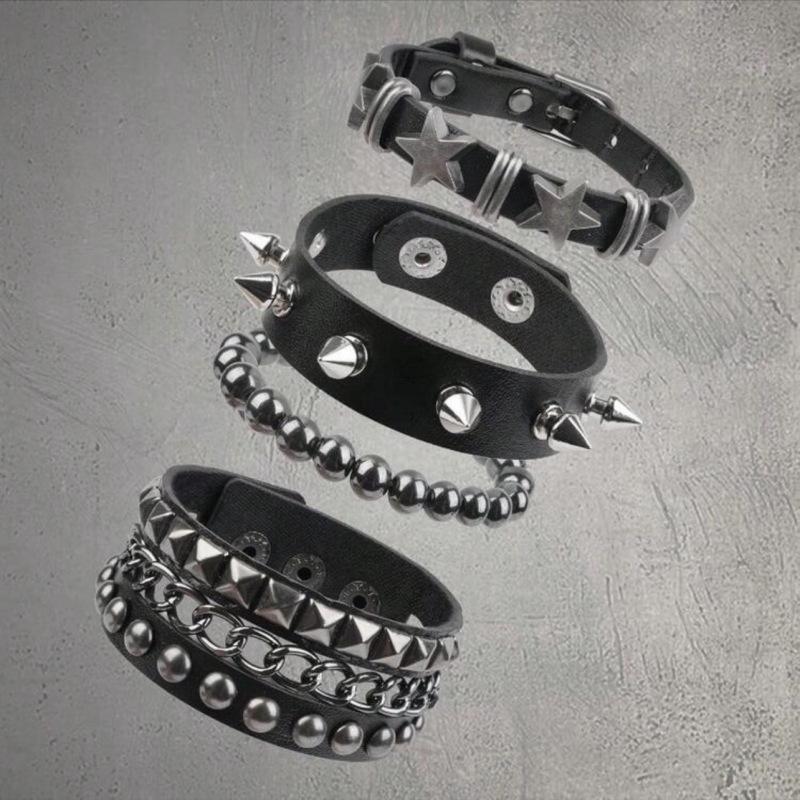 European-American Men's Rivet Punk Multi-layer Gothic Hip-hop Bracelet