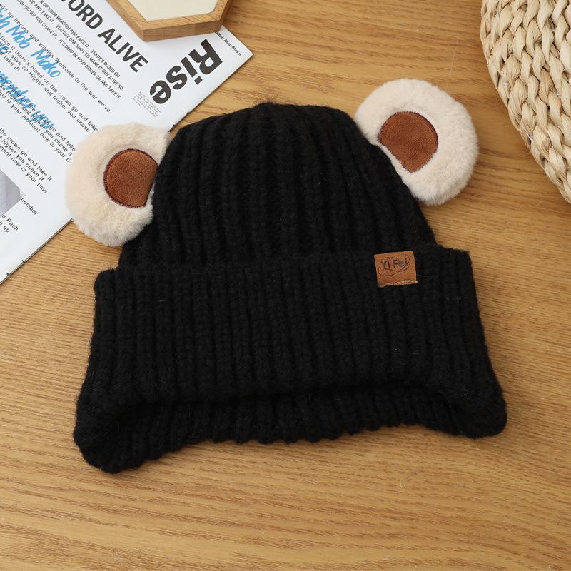 Versatile Hat for Women In Autumn and Winter Sweet and Cute Bear Ear Knitted Wool Hat Korean Outdoor Windproof and Warm Hat