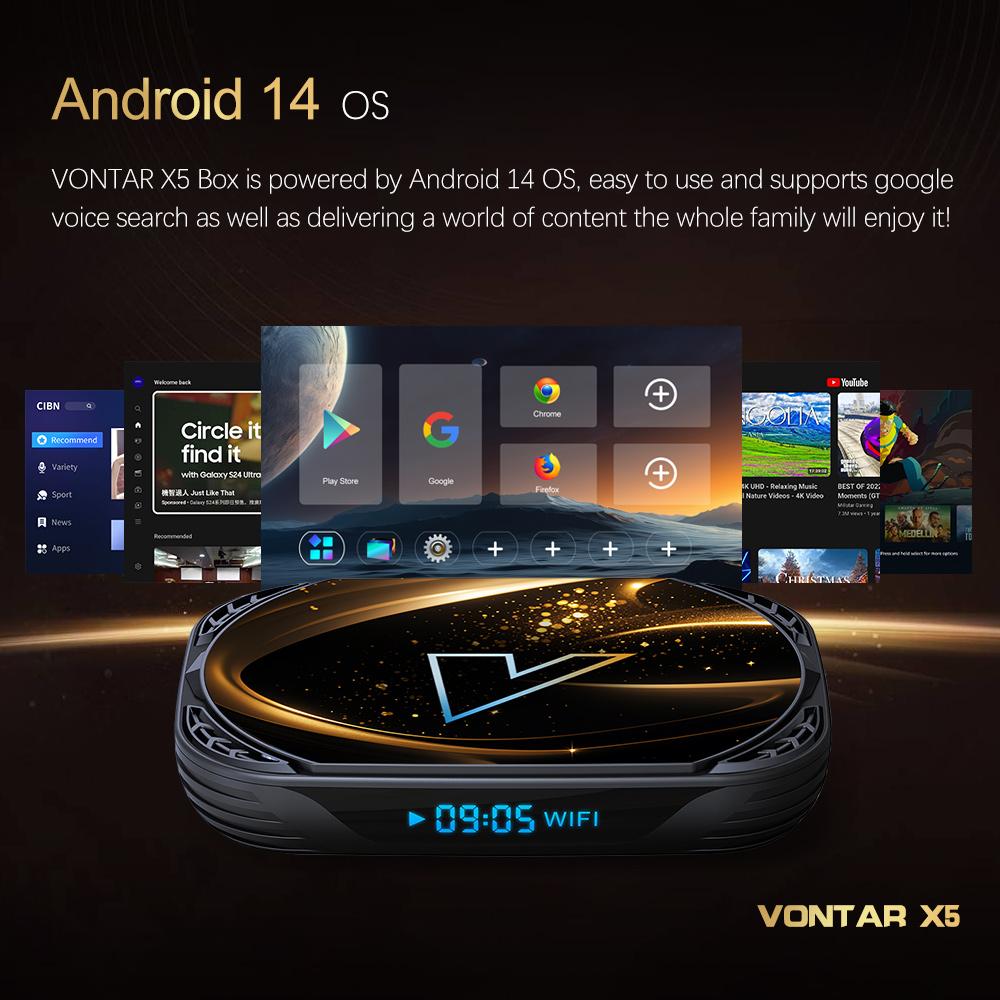 VONTAR X5 Android 14 TV Box Amlogic S905X5M 1000M Wifi6 4K 60fps AV1 Google Player Youtube Media Player