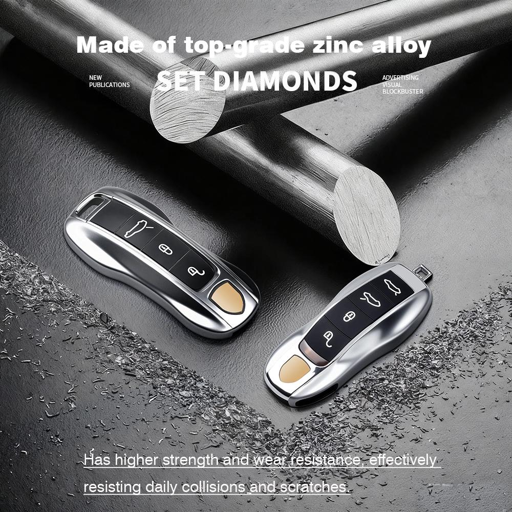 AABKT1 For Porsche Cayenne Panamera Macan Cayman 718 911 Taycan Gloss Chrome Key Shell Car Key Case Metal Material